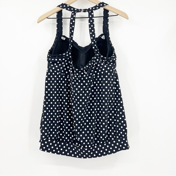 Lands' End Black White Polka Dot Tankini Swim Top Built in Bra Size 16 D Cup - Picture 4 of 6